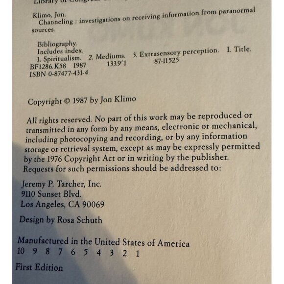 Channeling By Jon Klimo Hardcover First Edition 1987 Paranormal Investigations E - Picture 4 of 4